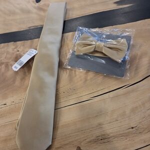 Gold Satin Tie and Matching Bow Tie Set